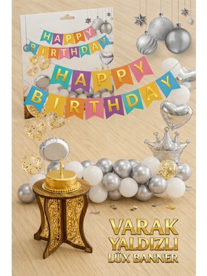 Party Express Altın Varak Yaldızlı Lüks Happy Birthday Banner - Renkli