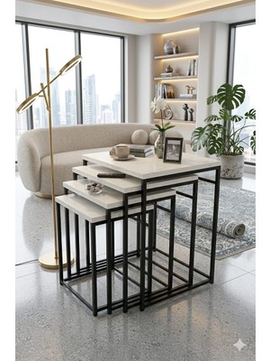 Eryalux Home 4'lü Canfeza Siyah-Beyaz Zigon Sehpa