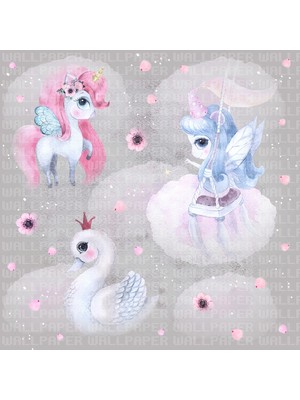 Arterior Wallpaper Unicorn Peri Kuğu Çocuk Odası Poster Duvar Kağıdı