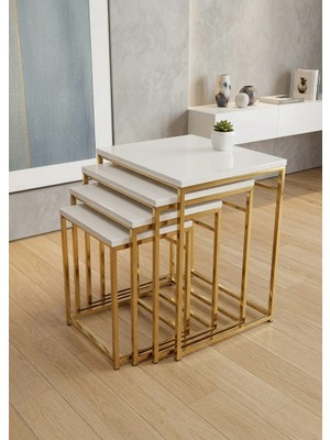 Eryalux Home 4'lü Canfeza Gold-Beyaz Zigon Sehpa