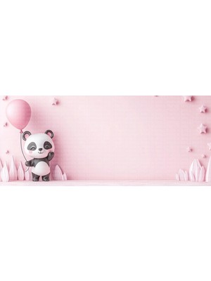 Arterior Wallpaper Pembe Balonlu Panda Çocuk Odası Poster Duvar Kağıdı