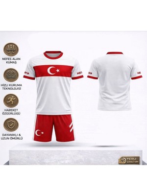 Yenteks Türkiye Milli Takım Özel Tasarım Beyaz-Kırmızı Çocuk Futbol Forması Takımı 2 Li Set Forma+Şort (Kod:01)