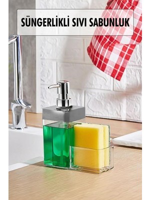 Svoria Store Gri Renkli Sıvı Sabunluk Süngerlik Hazneli 450 ml