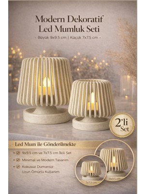 Zulya Modern Dekoratif LED Mumluk Seti 2’li Set LED Mum Dahil