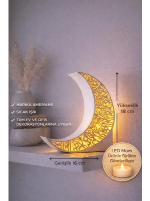 Zulya Hilal Tealight Dekoratif LED Mumluk – Modern Ay Tasarımlı Ortam Lambası – Sıcak Işık