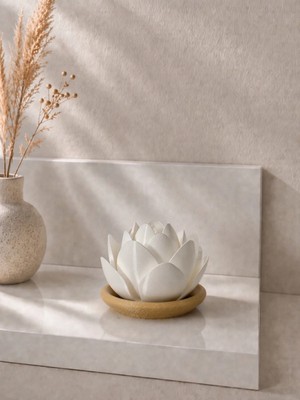 Zulya Lotus Çiçeği LED Mumluk – Dekoratif Gece Lambası | Modern Minimal Mumluk