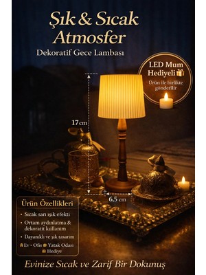 Zulya Mini Abajur LED Mumlu Dekoratif Masa Lambası 17 cm – Sıcak Işık Gece Lambası