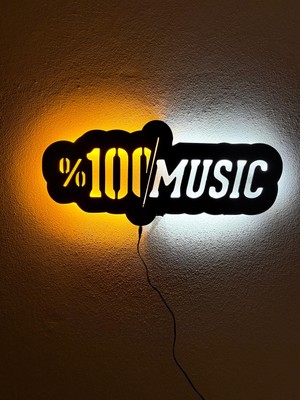 Sem Concept Ledli Işıklı %100 Music Yazılı Tablo, Mikrofon Gece Lambası, Müzik Anahtarı Duvar Dekorasyonu
