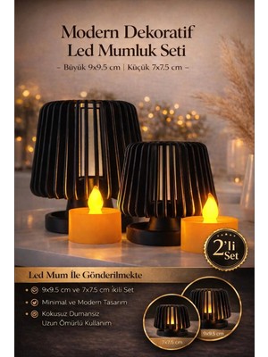 Zulya Modern Dekoratif LED Mumluk Seti 2’li – Siyah Minimal Tasarım Şık Masa & Ev Dekoru