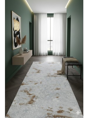 Fuly Consept  Modern Gri Bej Yolluk Kaymaz Taban Halısı FCJ3018 Gri