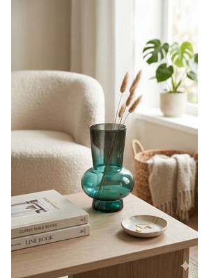 Homerest 19CM Cam Vazo - Mavi Boğazlı Modern Tasarım - Şık Masaüstü ve Salon Dekorasyonu - Ev Aksesuarı