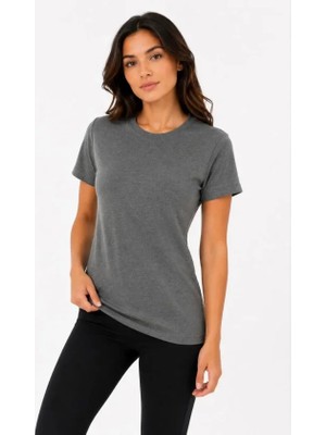 İlk El Grup Ieg™ Basic Tişört Bisiklet Yaka Kısa Kol Günlük Yazlık Slim Fit T-Shirt - Antrasit