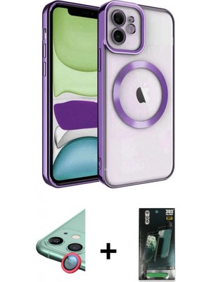 Marsilyan™- iPhone 11 Kılıf Nova Işık Özel Seri - Şeffaf 360 Full Body Arka Koruyucu + Raze Metal Kamera Lens - Kı
