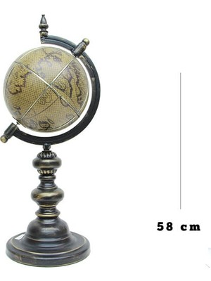 Yakalabazar Vintage Metal Ayaklı Zemin ve Konsol Tipi Dünya Küresi Eskitme Deri Kaplı Dekoratif Yerküre C0866 58X20 cm