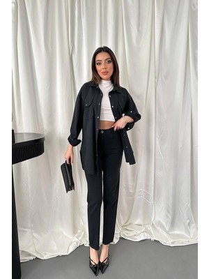 Modadua Siyah Gömlek ve Çıtçıtlı Pantolon Takım