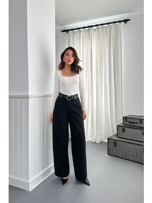 Modadua Siyah Geniş Paça Jeans Pantolon