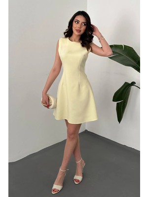 Modadua Açık Sarı Kolsuz Kısa Elbise
