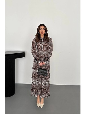 Modadua Leopar Pilise Detaylı Lastikli Elbise
