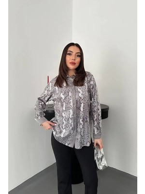 Modadua Gri Işıltılı Garni Gömlek