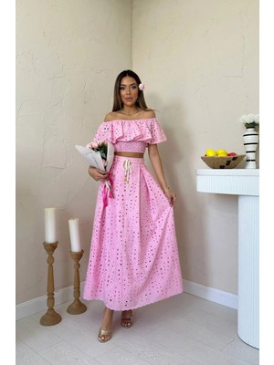 Modadua Pembe Gipeli Bluz Etek Takım
