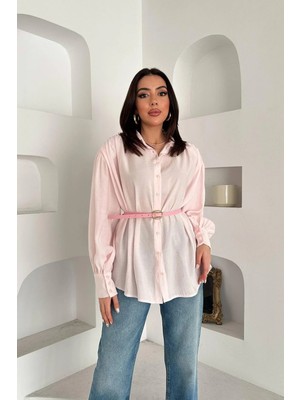Modadua Pembe Kemer Detaylı Modal Gömlek