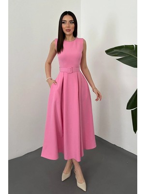 Modadua Pembe Halter Yaka Kloş Elbise