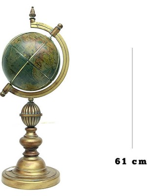Yakalabazar Antik Tarz Eskitme Metal Gövdeli Lüks Ofis Aksesuarı Suni Deri Kaplama  Dekoratif  Standlı Yerküre 61 cm