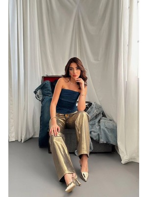 Modadua Gold Altın Varaklı Jeans Pantolon