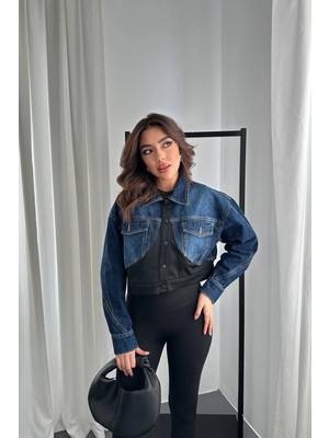 Modadua Siyah Denim Scuba Garnili Ceket