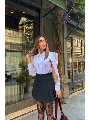 Modadua Beyaz Kol Detaylı Poplin Gömlek