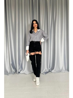 Modadua Siyah Askılı Iki Parça Jeans Pantolon