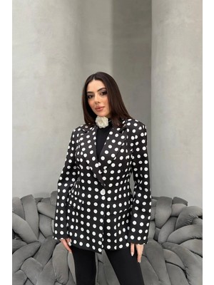 Modadua Siyah Puantiyeli Blazer Ceket