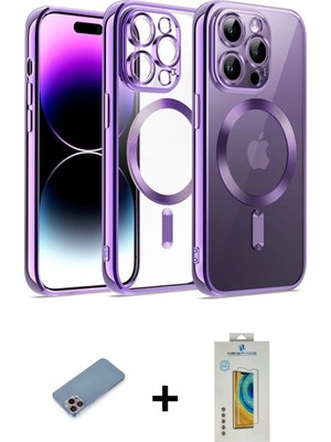 Marsilyan™- iPhone 12 Pro Kılıf Nova Işık Özel Seri - Siyah Polymer Nano Ekran Koruyucu + Shine Kamera Lens Koruma Cam - Pe