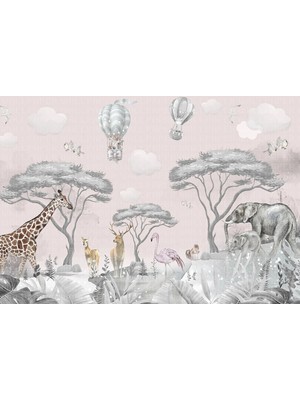Arterior Wallpaper Pembe Safari Çocuk Odası Poster Duvar Kağıdı