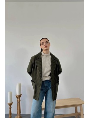 Modadua Haki Çizgili Oversize Ceket