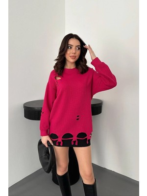 Modadua Fuşya Lazer Kesim Bluz