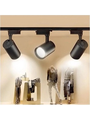Essey LED 3 Adet 30W Ray Spot Vitrin Mağaza Armatürü1 Metre Raylı Siyah Kasa Beyaz Işık Renk Rayspot