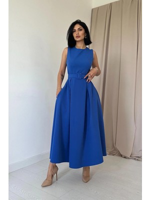 Modadua Saks Halter Yaka Kloş Elbise