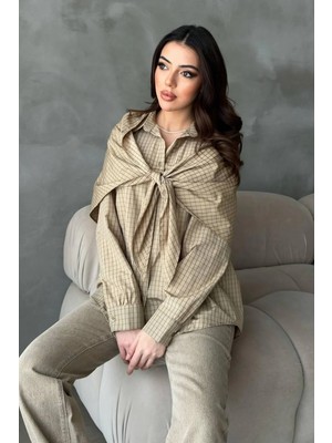 Modadua Camel Şal Detaylı Oversıze Gömlek