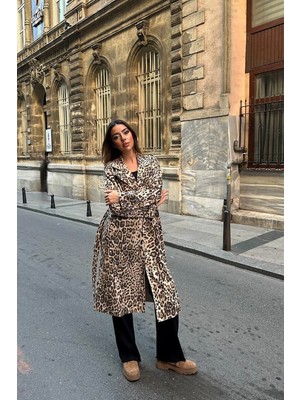 Modadua Leopar Ön ve Arkası Pelerinli Kaban