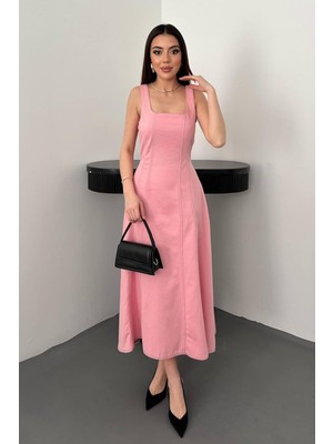 Modadua Pembe Çift Dikişli Gabardin Elbise