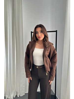 Modadua Kahverengi Kısa Kapüşonlu Ceket