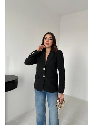Modadua Siyah Gold Düğmeli Blazer Ceket