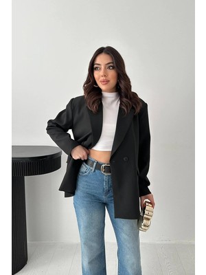 Modadua Siyah 2 Düğmeli Blazer Ceket