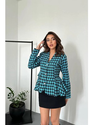 Modadua Mavi Arka Fiyonk Detaylı Ceket