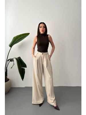 Modadua Bej Pileli Comfort Pantolon