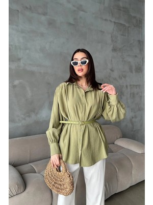 Modadua Olive Kemer Detaylı Modal Gömlek