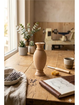 Homerest El Yapımı Masif Ahşap Dekoratif Vazo Mumluk - Minimalist Modern Boho Tarzı Doğal Ev Aksesuar Objesi