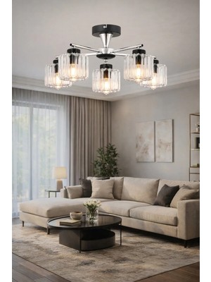 ESSLİGHT CEMRE 5 Lİ PLAFONYER AVİZE KRİSTAL TAŞLI MODERN DEKORATİF AYDINLATMA