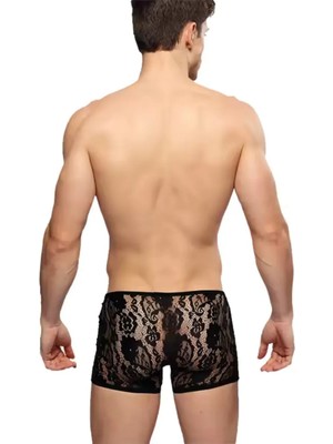 Ulu Pazarlama Fantezi Dantelli Seksi Siyah Erkek Boxer - Seksi Erkek Iç Çamaşırı BC4612